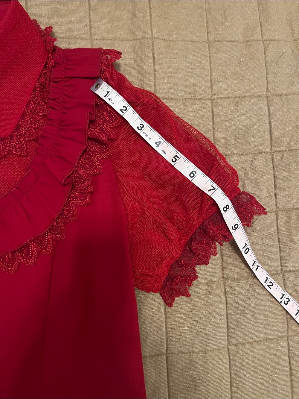 Red Ruffled Puff Sleeve Button-Up Top - Picture 5 of 6